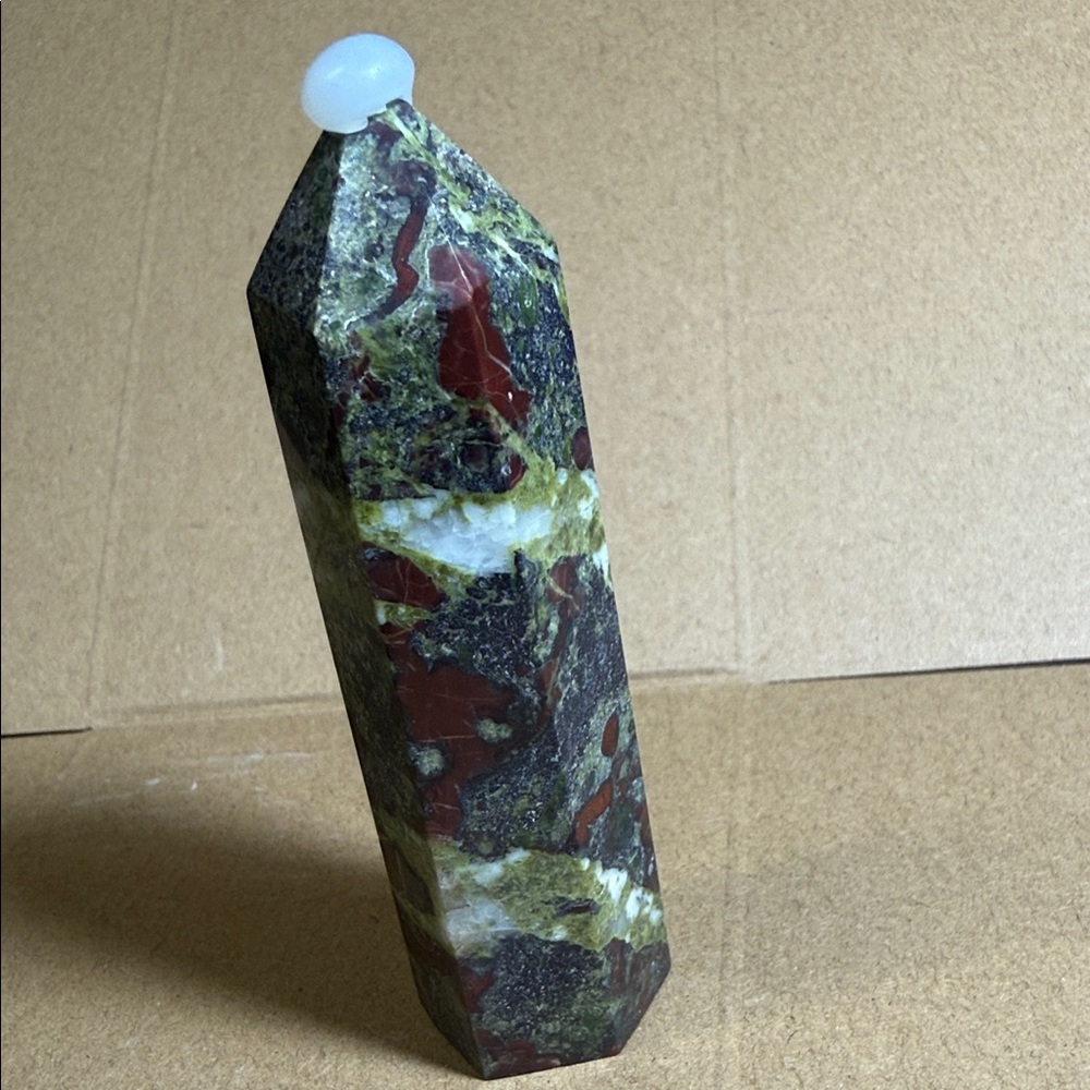 Dragons blood jasper tower which is composed of epidote a& red piemotite